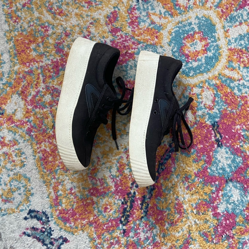 Tretorn Black Canvas Sneakers with Cream Soles